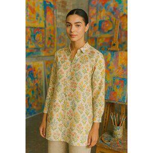 Rio Multicolor Floral Women's Shirt Dress Kurta Size L Boho Cottagecore Spring